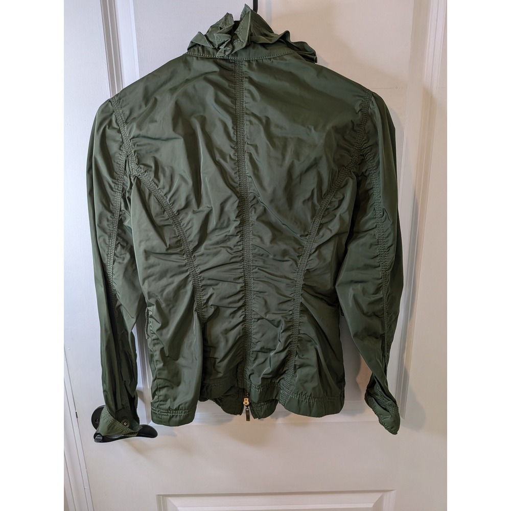 White House Black Market Olive Green Ruffle Utility Jacket XXS Crystal Buttons - Picture 3 of 5
